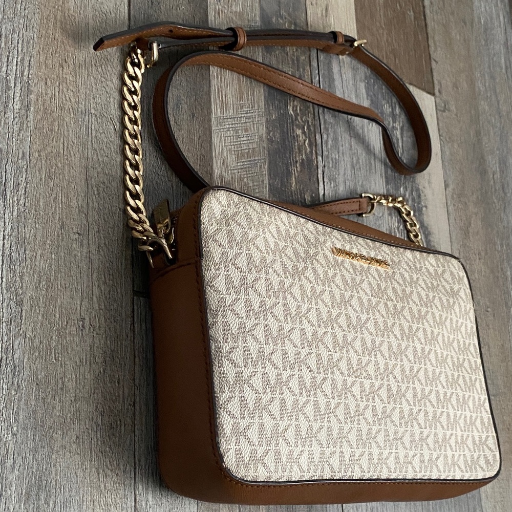 Michael Kors Tan and Cream Logo Crossbody Bag - Picture 6 of 16